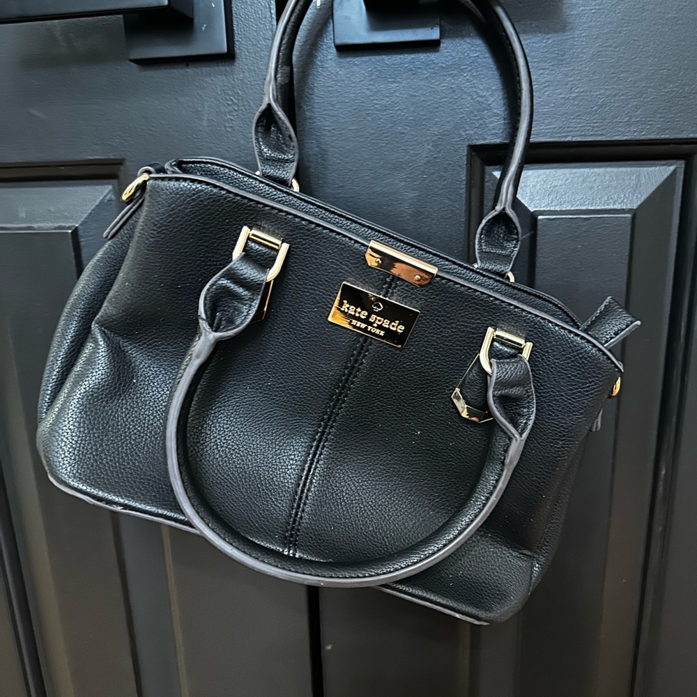 kate spade Black Pebbled Leather Satchel with Gold Hardware